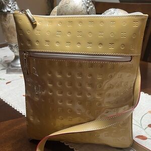 Arcadia Mustard Embossed Patent Leather  Crossbody Bag